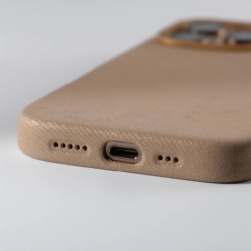 Magnetic Wireless Charging Phone Case for Iphone 17 16Pro Max 14 15 Pro 13 12 Retro Flannel Fibre Metal Lens Armor Cover