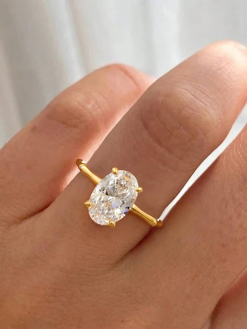 925 Sterling Silver Elliptical Zircon Ring