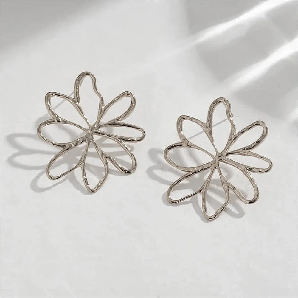Wire Flower Stainless Steel Stud Earrings