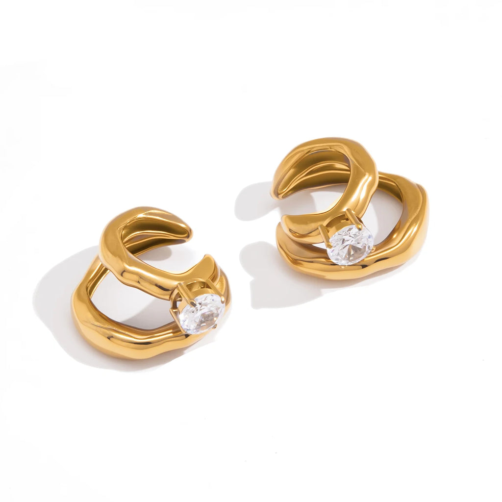 Yori Exquisite Cubic Zirconia Double Layer Clip-On Earrings