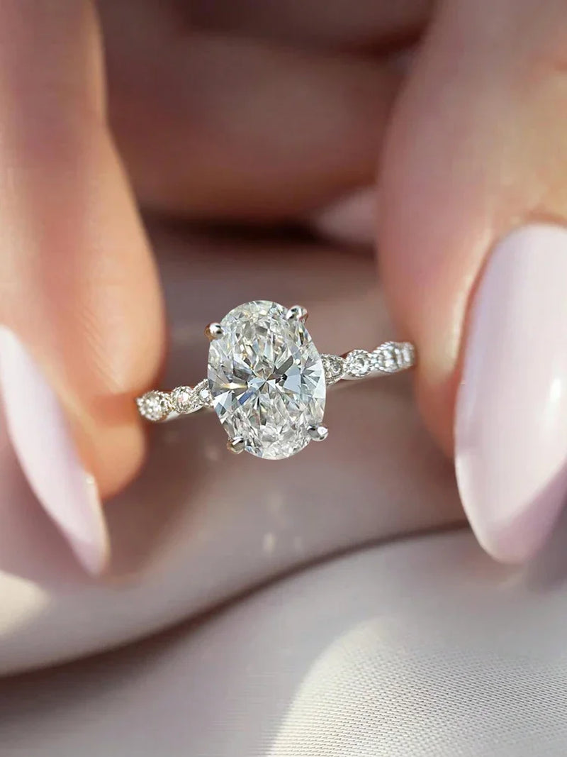 925 Sterling Silver Elliptical Zircon Ring