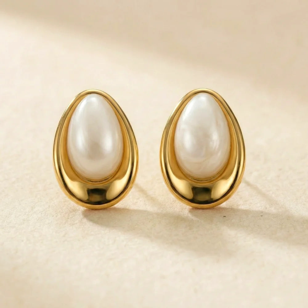 Gold Plated Stainless Steel Teardrop Stud Earrings 
