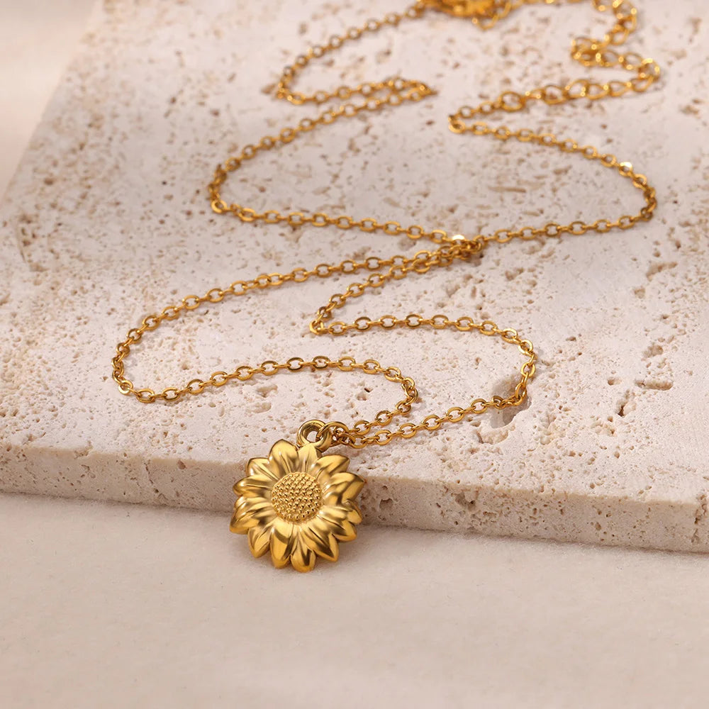 Sunflower Geometric Pendant Necklace