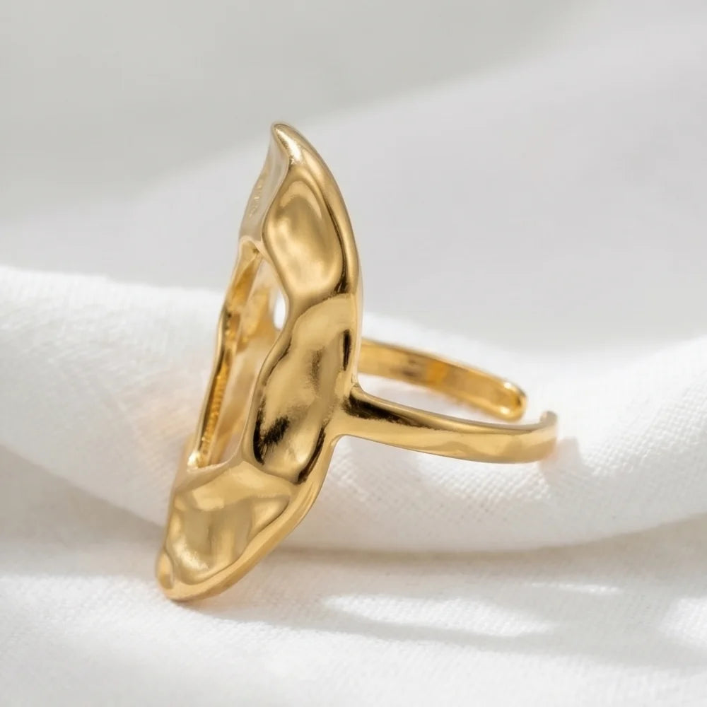 Gold Irregular Organic Ring – Chunky 316L Stainless Steel Statement Band