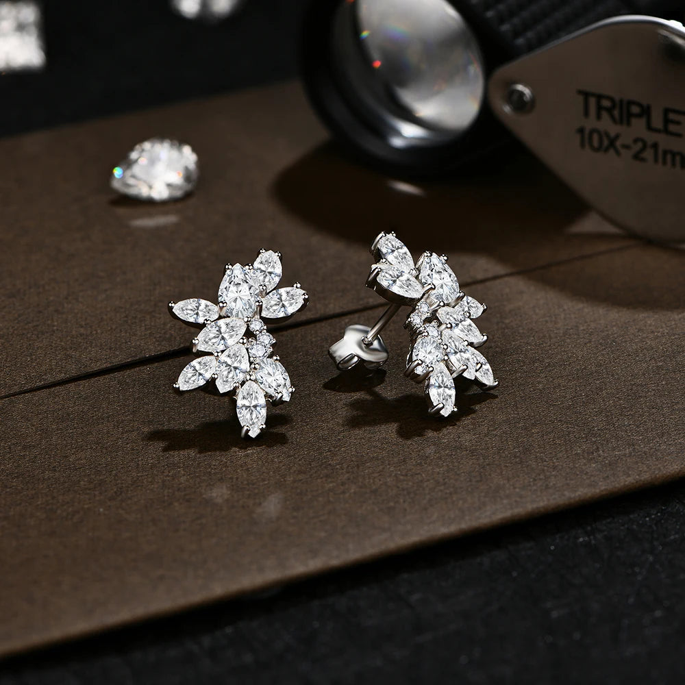 Cluster Moissanite Diamond Stud Earrings