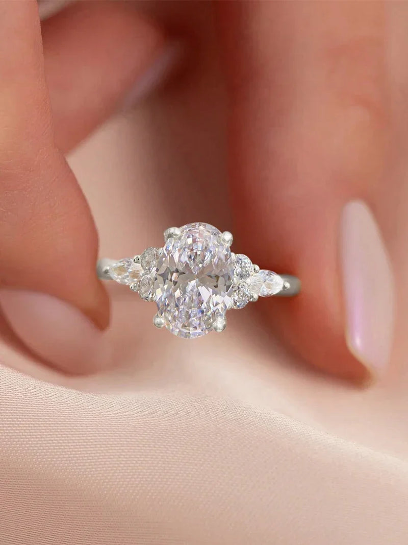 925 Sterling Silver Elliptical Zircon Ring