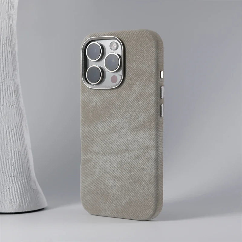 Magnetic Wireless Charging Phone Case for Iphone 17 16Pro Max 14 15 Pro 13 12 Retro Flannel Fibre Metal Lens Armor Cover