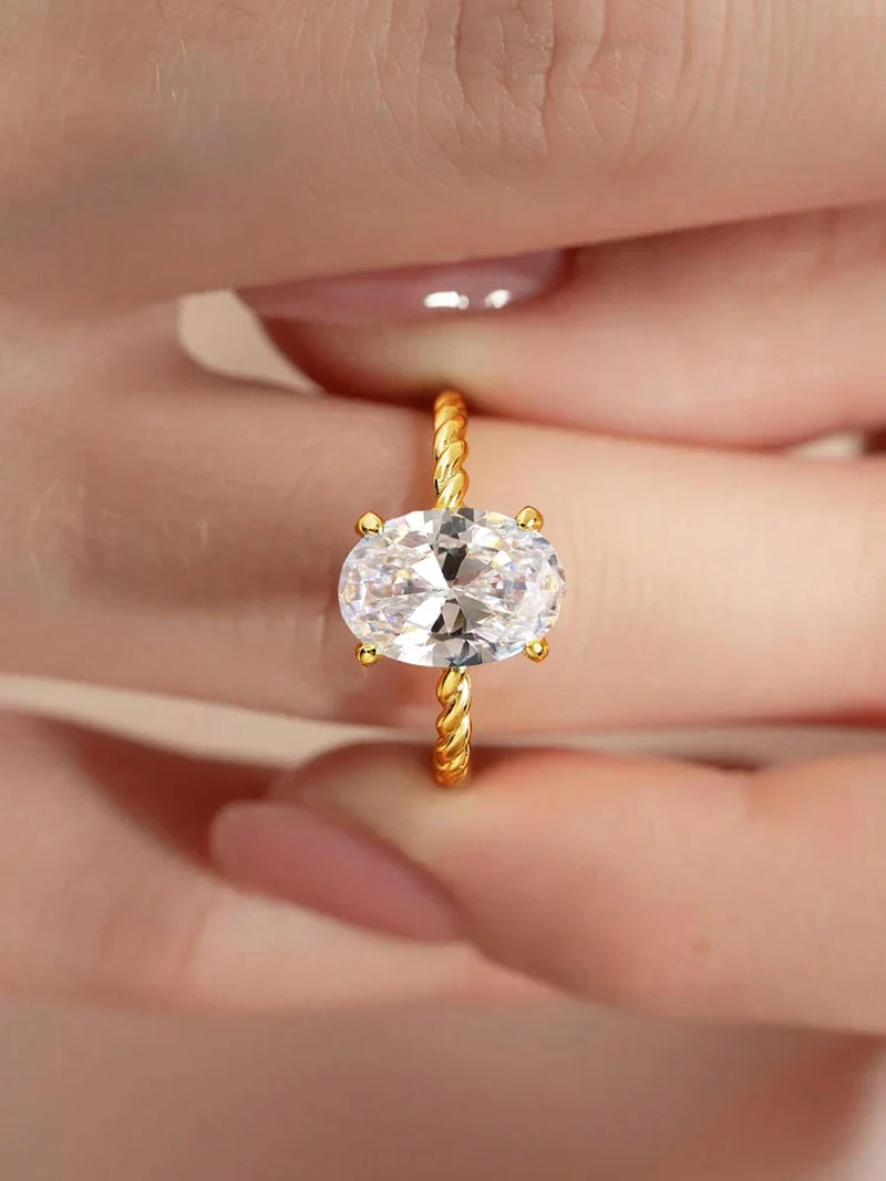925 Sterling Silver Elliptical Zircon Ring