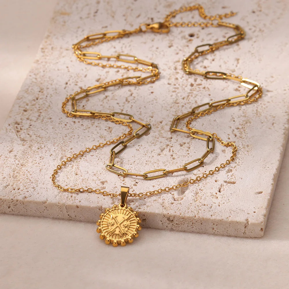Sunflower Geometric Pendant Necklace