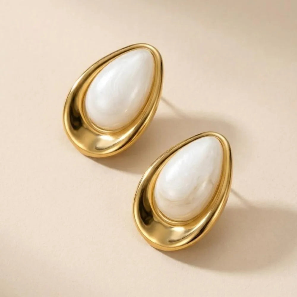 Gold Plated Stainless Steel Teardrop Stud Earrings 