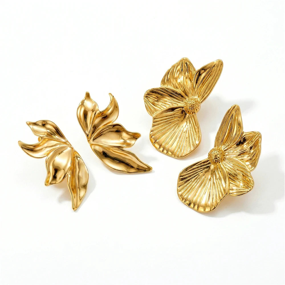 Leaf Gold Plated Statement Stainless Steel Stud Earrings