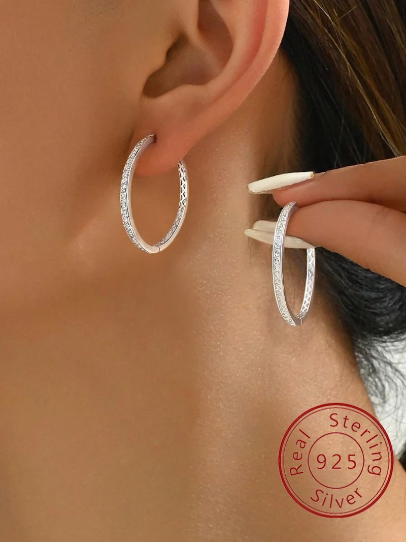 925 Sterling Silver Zircon Hoop Earring