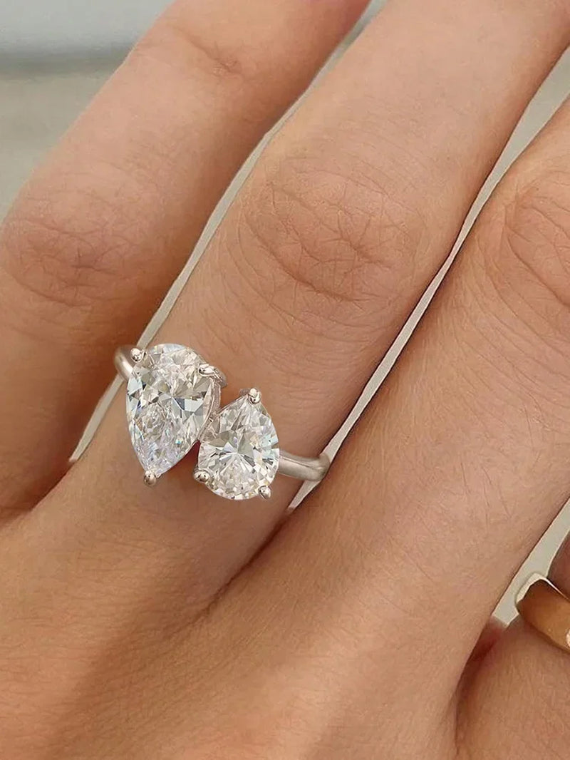 925 Sterling Silver Water Drop Zircon Ring 