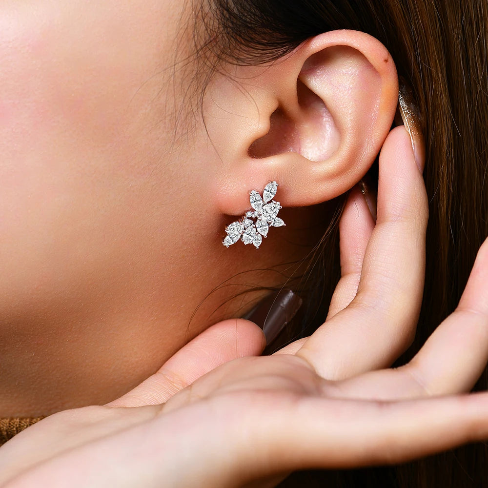 Cluster Moissanite Diamond Stud Earrings