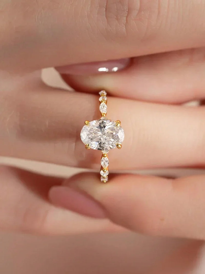 925 Sterling Silver Elliptical Zircon Ring