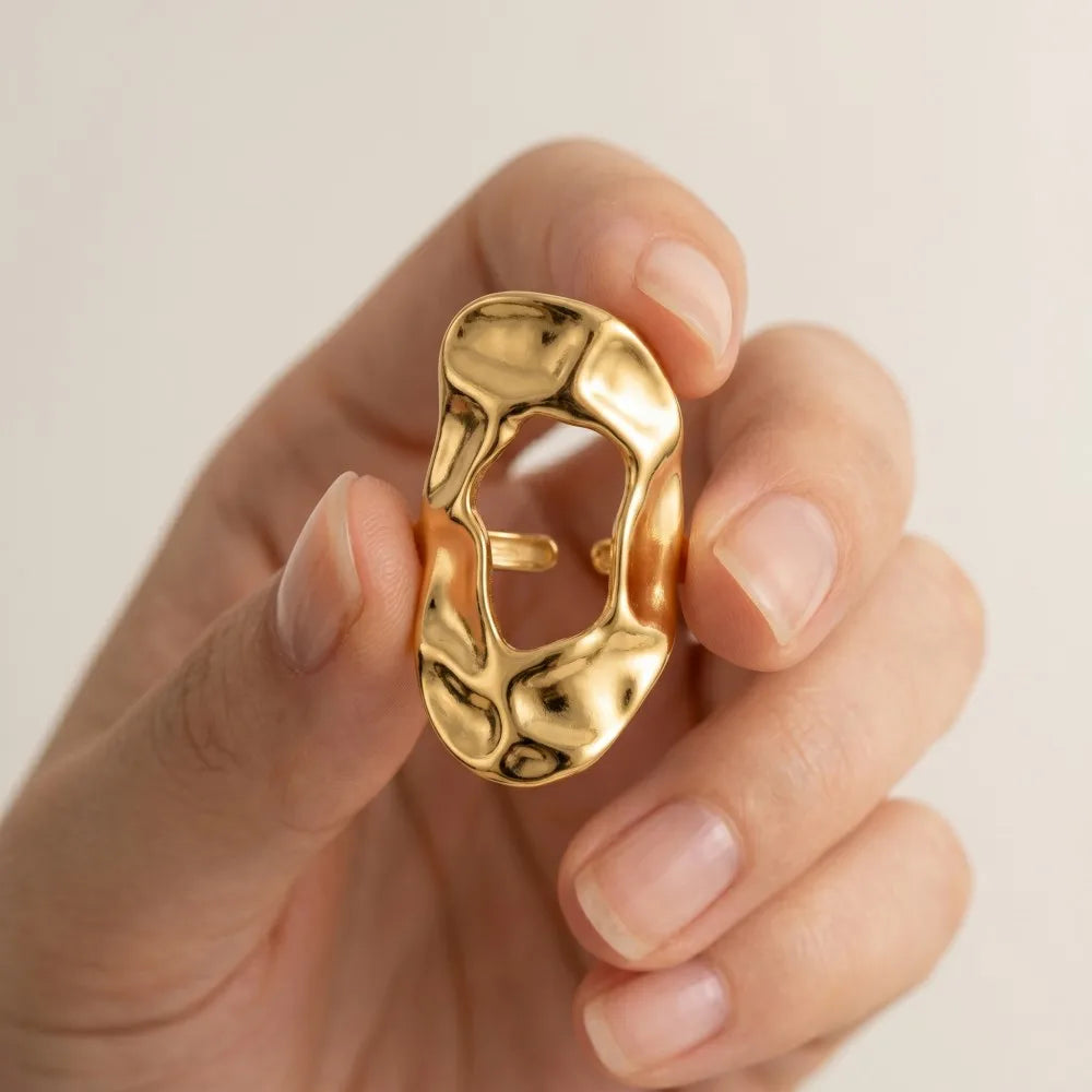 Gold Irregular Organic Ring – Chunky 316L Stainless Steel Statement Band