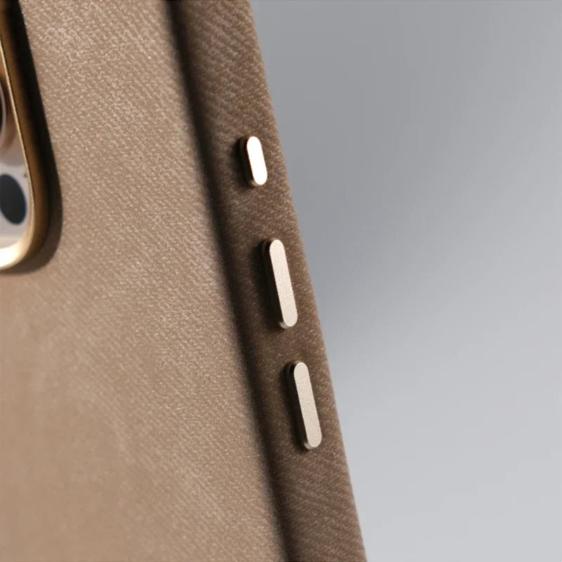 Magnetic Wireless Charging Phone Case for Iphone 17 16Pro Max 14 15 Pro 13 12 Retro Flannel Fibre Metal Lens Armor Cover