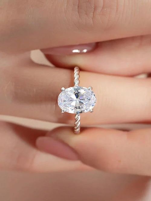 925 Sterling Silver Elliptical Zircon Ring