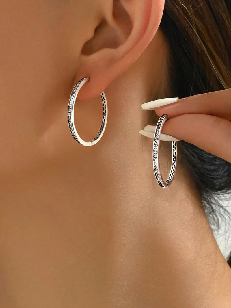 925 Sterling Silver Zircon Hoop Earring