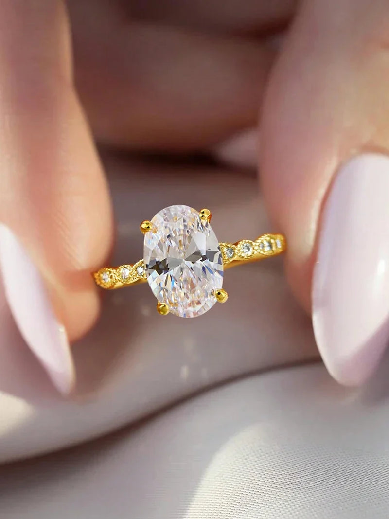 925 Sterling Silver Elliptical Zircon Ring