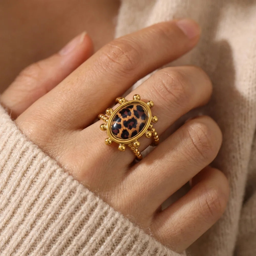 Vintage Leopard Print Stainless Steel Ring