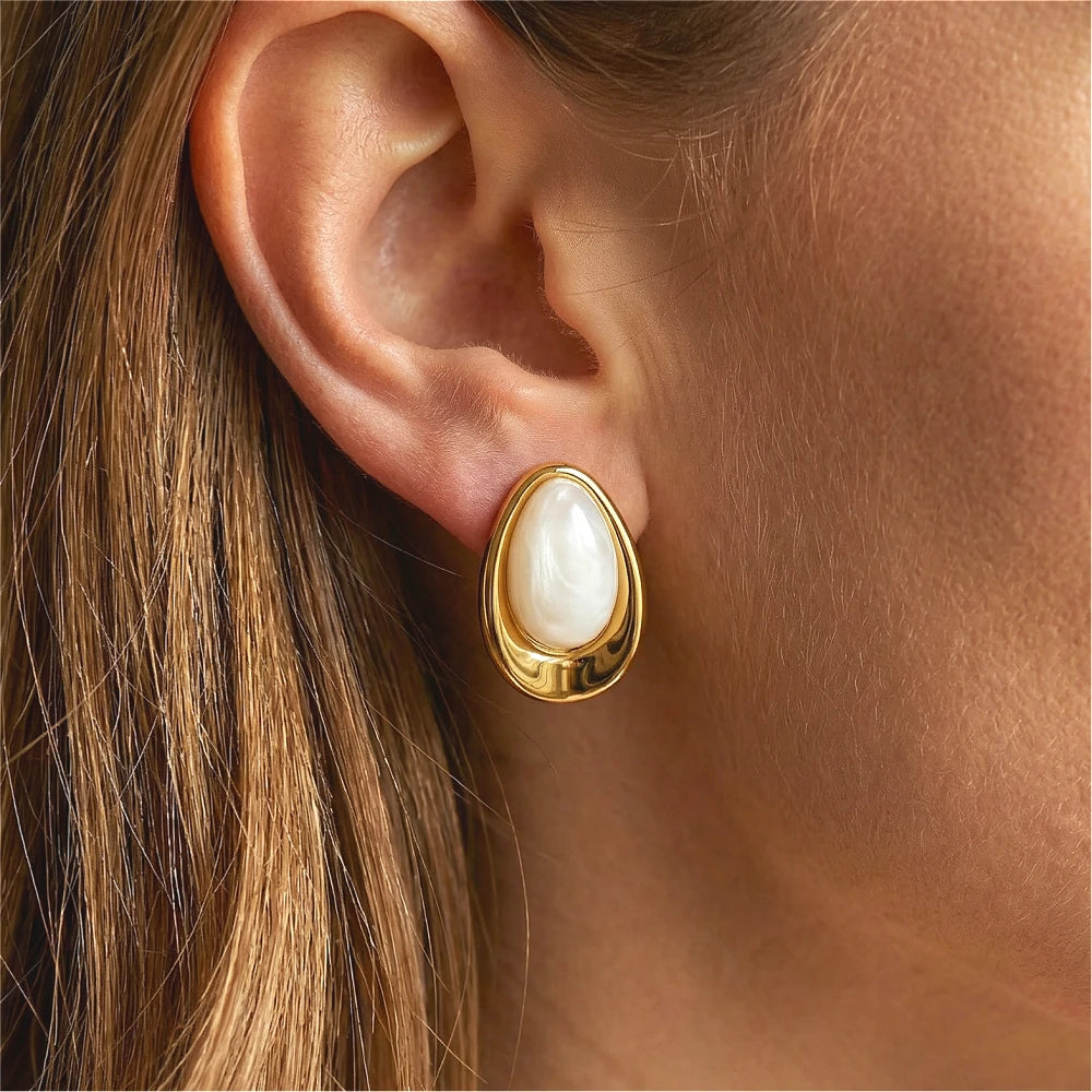 Gold Plated Stainless Steel Teardrop Stud Earrings 