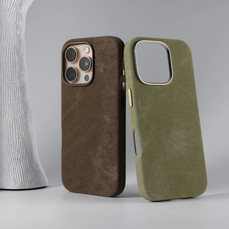 Magnetic Wireless Charging Phone Case for Iphone 17 16Pro Max 14 15 Pro 13 12 Retro Flannel Fibre Metal Lens Armor Cover