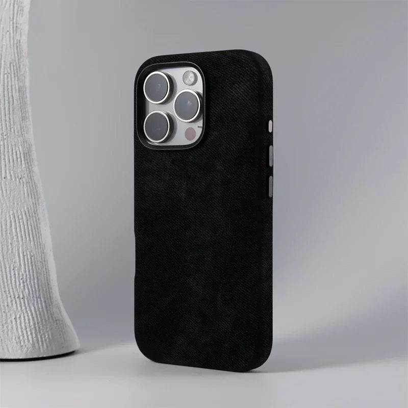 Magnetic Wireless Charging Phone Case for Iphone 17 16Pro Max 14 15 Pro 13 12 Retro Flannel Fibre Metal Lens Armor Cover