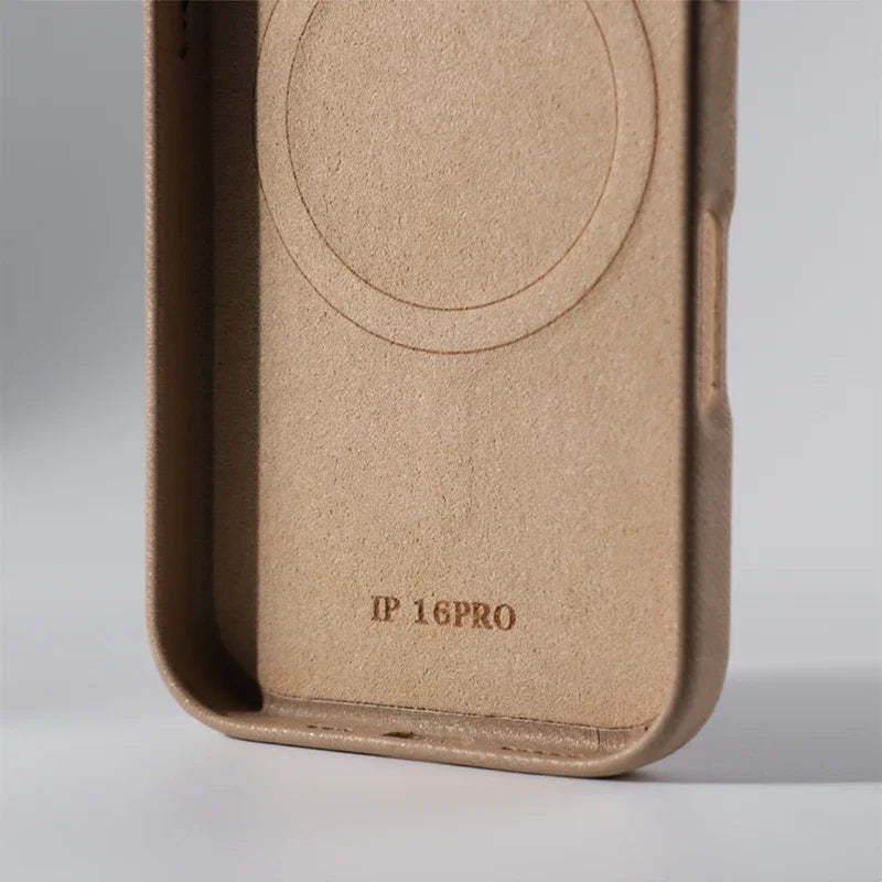 Magnetic Wireless Charging Phone Case for Iphone 17 16Pro Max 14 15 Pro 13 12 Retro Flannel Fibre Metal Lens Armor Cover