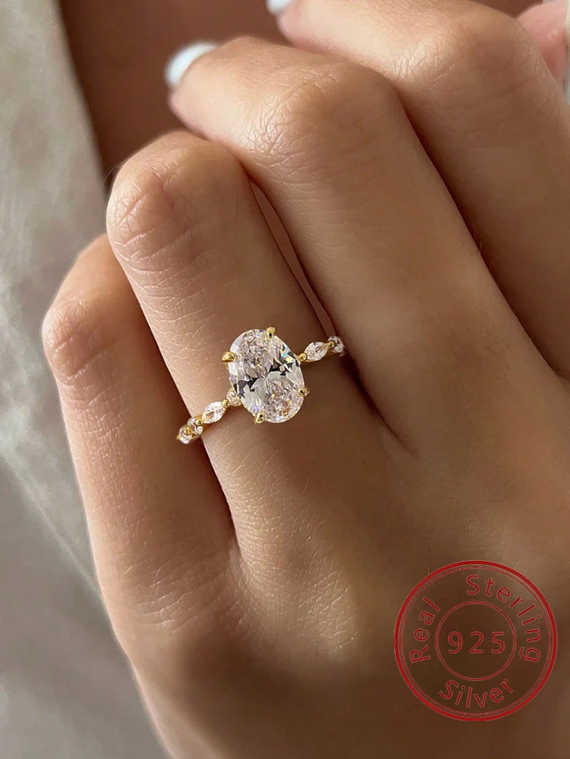925 Sterling Silver Elliptical Zircon Ring