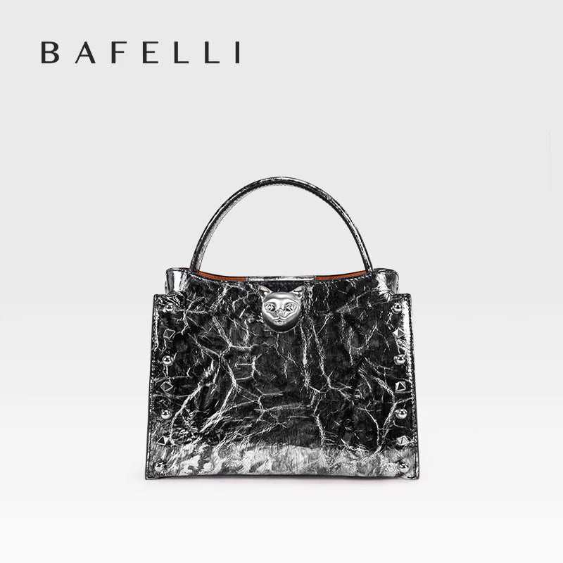 Cowhide Leather Rivet Handbag 