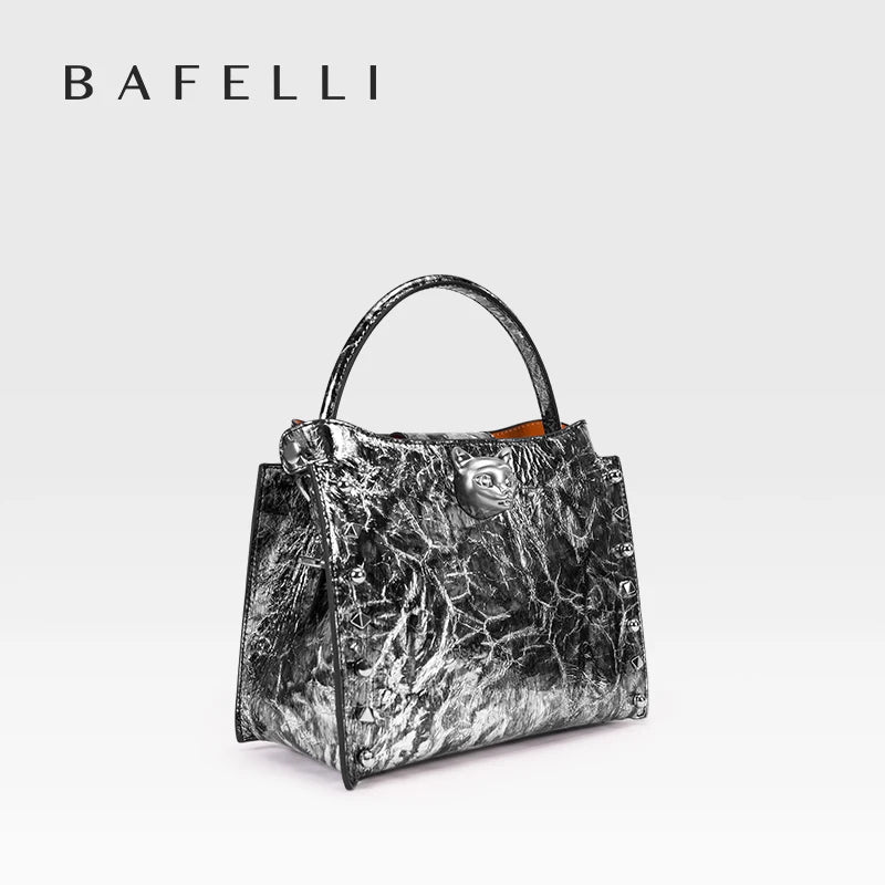Cowhide Leather Rivet Handbag 
