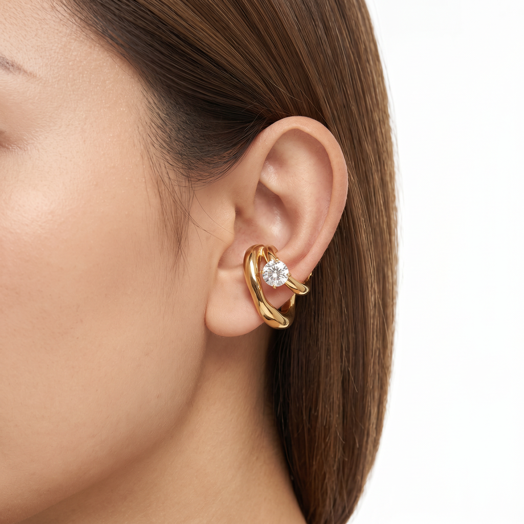 Yori Exquisite Cubic Zirconia Double Layer Clip-On Earrings