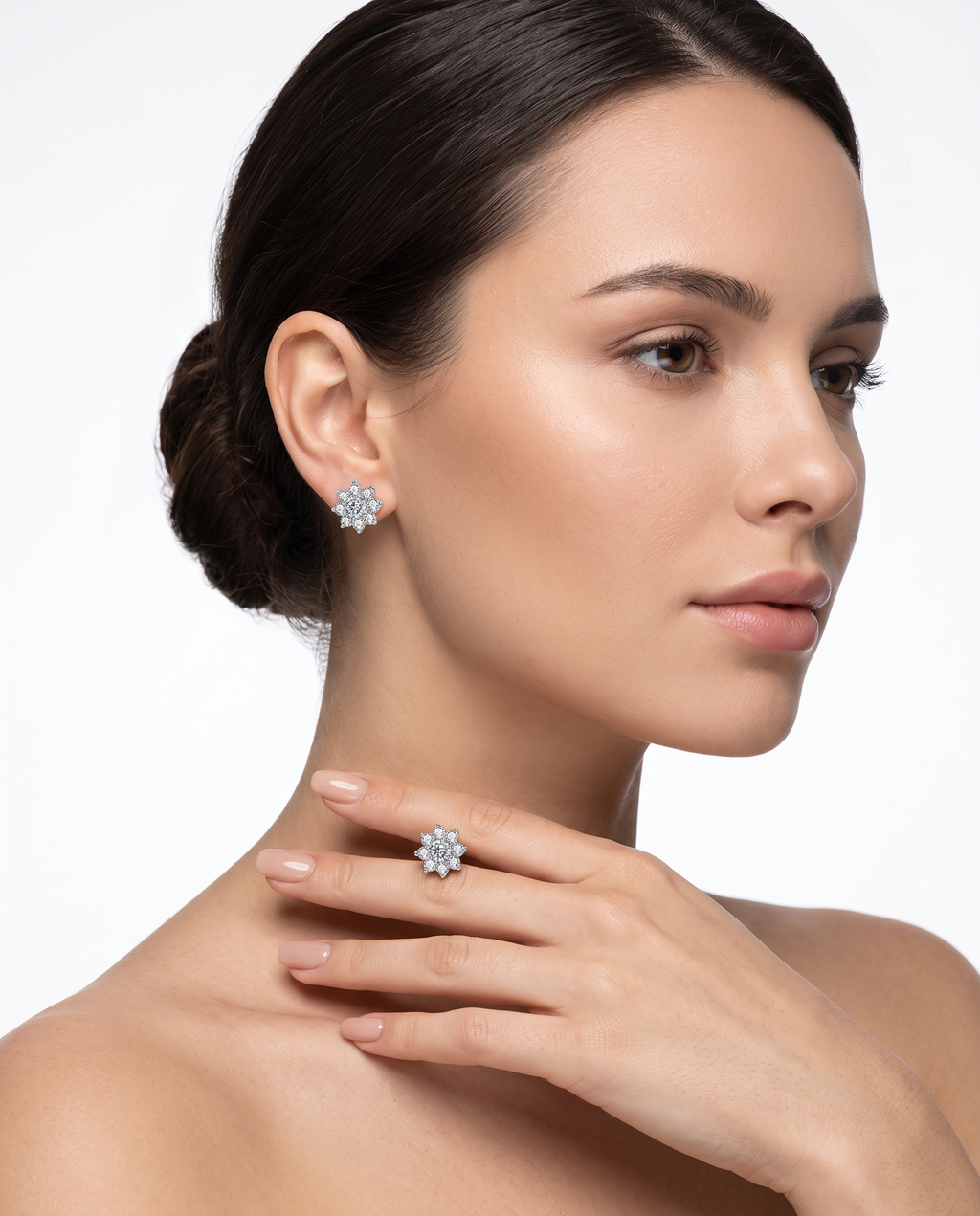 Moissanite Diamond Flower Stud Earrings