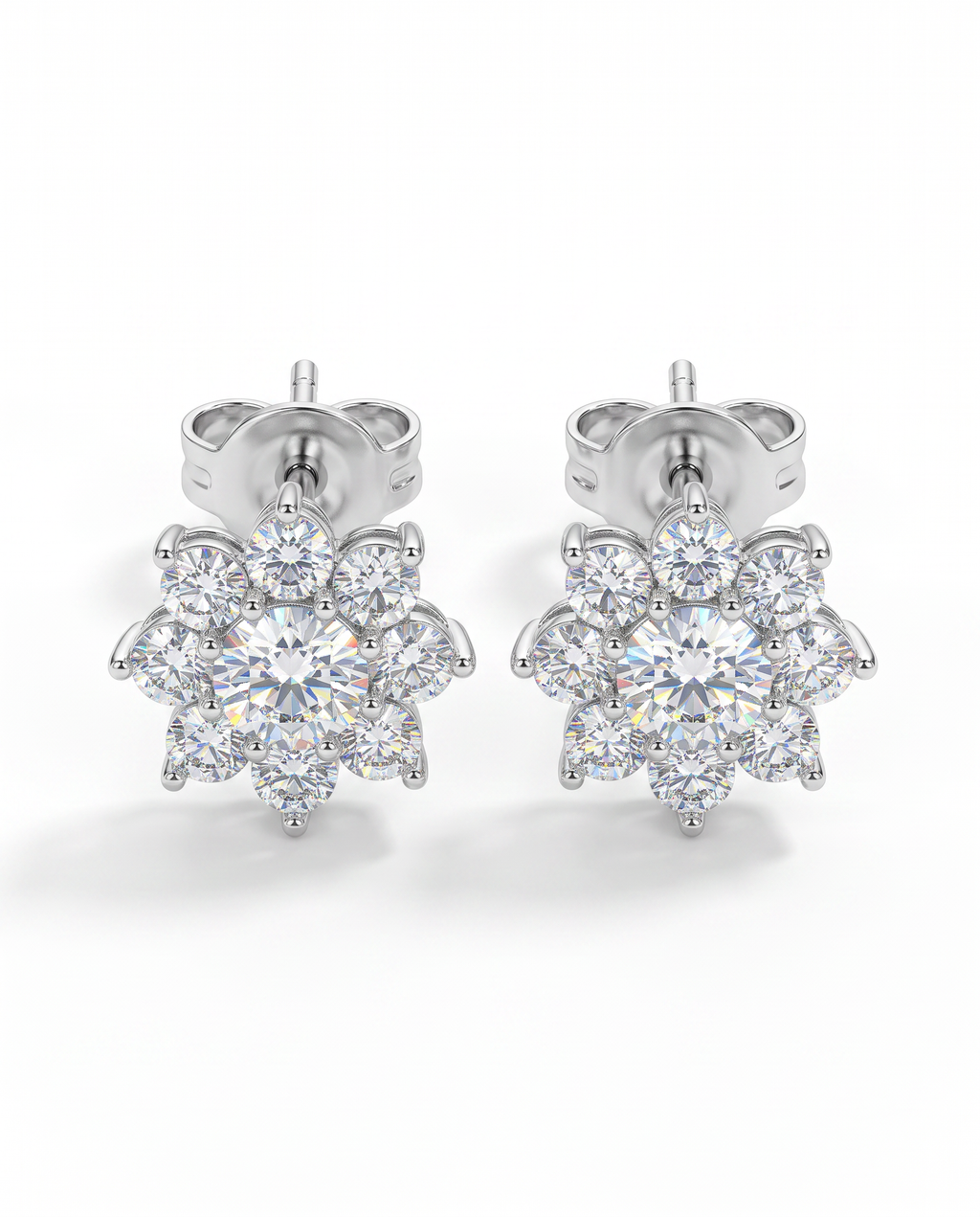 Moissanite Diamond Flower Stud Earrings