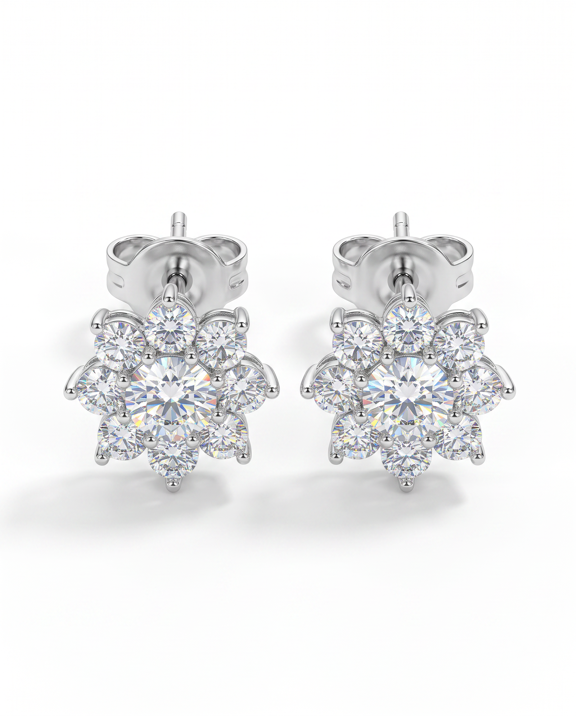 Moissanite Diamond Flower Stud Earrings