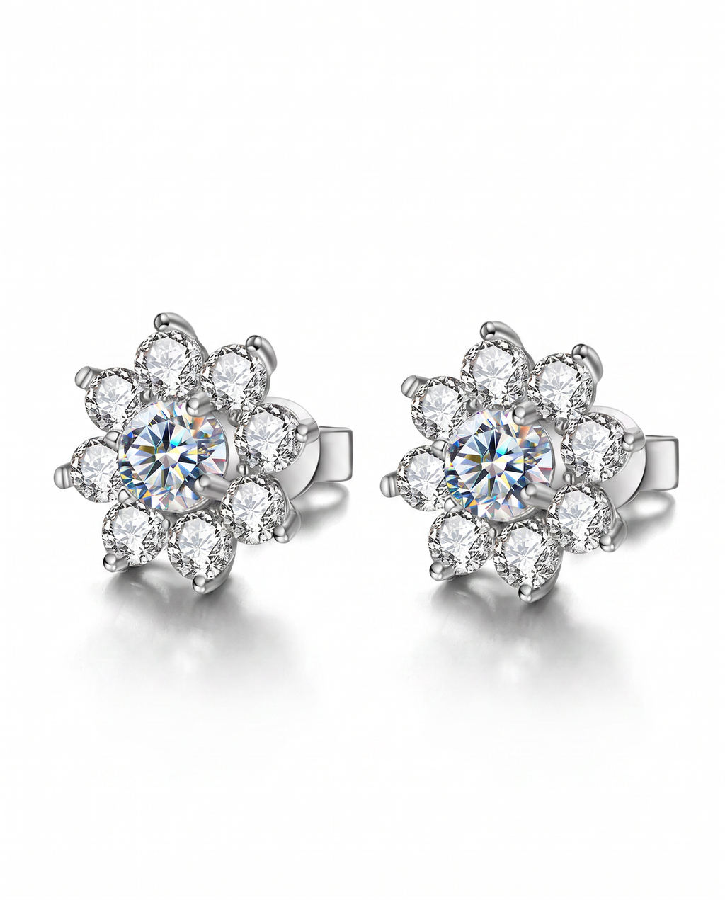 Moissanite Diamond Flower Stud Earrings