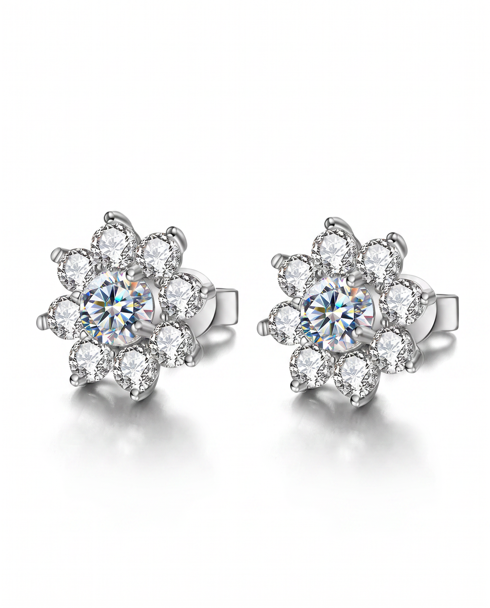Moissanite Diamond Flower Stud Earrings
