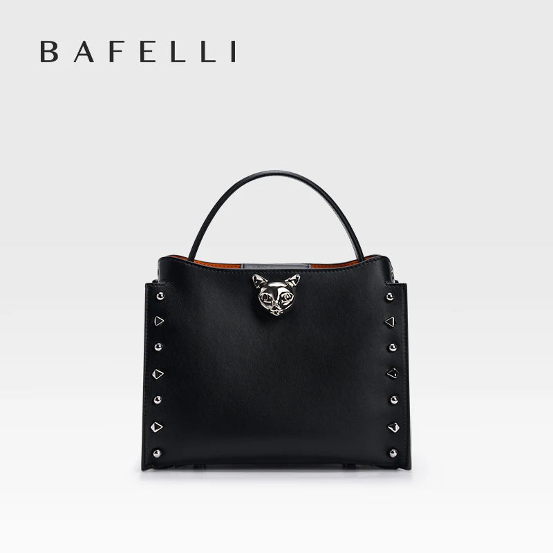 Cowhide Leather Rivet Handbag 
