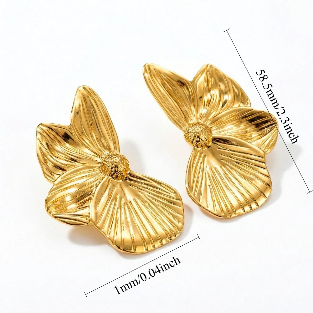 Leaf Gold Plated Statement Stainless Steel Stud Earrings