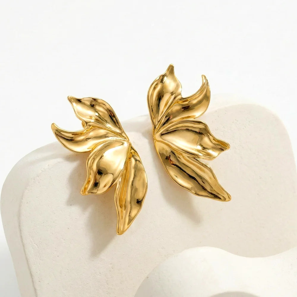 Leaf Gold Plated Statement Stainless Steel Stud Earrings