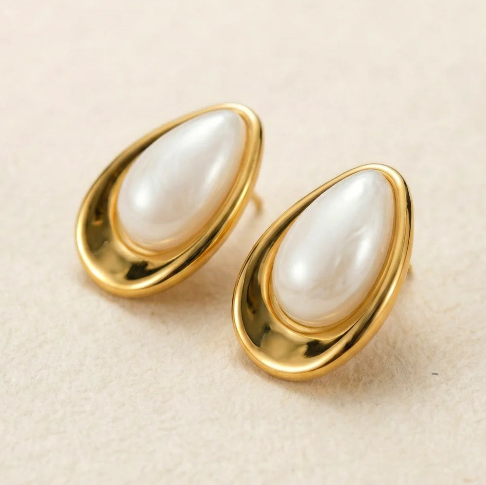 Gold Plated Stainless Steel Teardrop Stud Earrings 