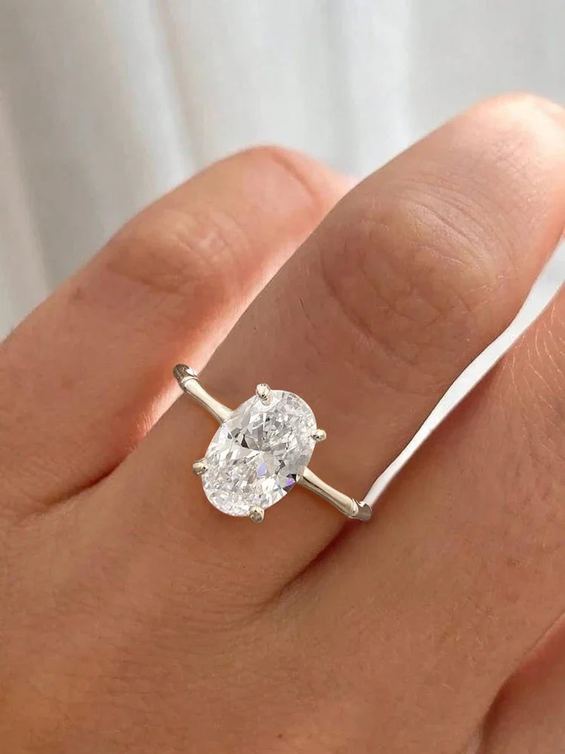 925 Sterling Silver Elliptical Zircon Ring