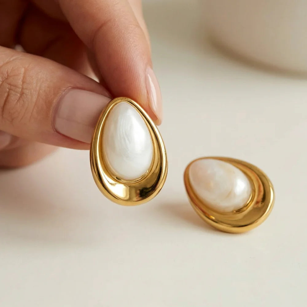 Gold Plated Stainless Steel Teardrop Stud Earrings 