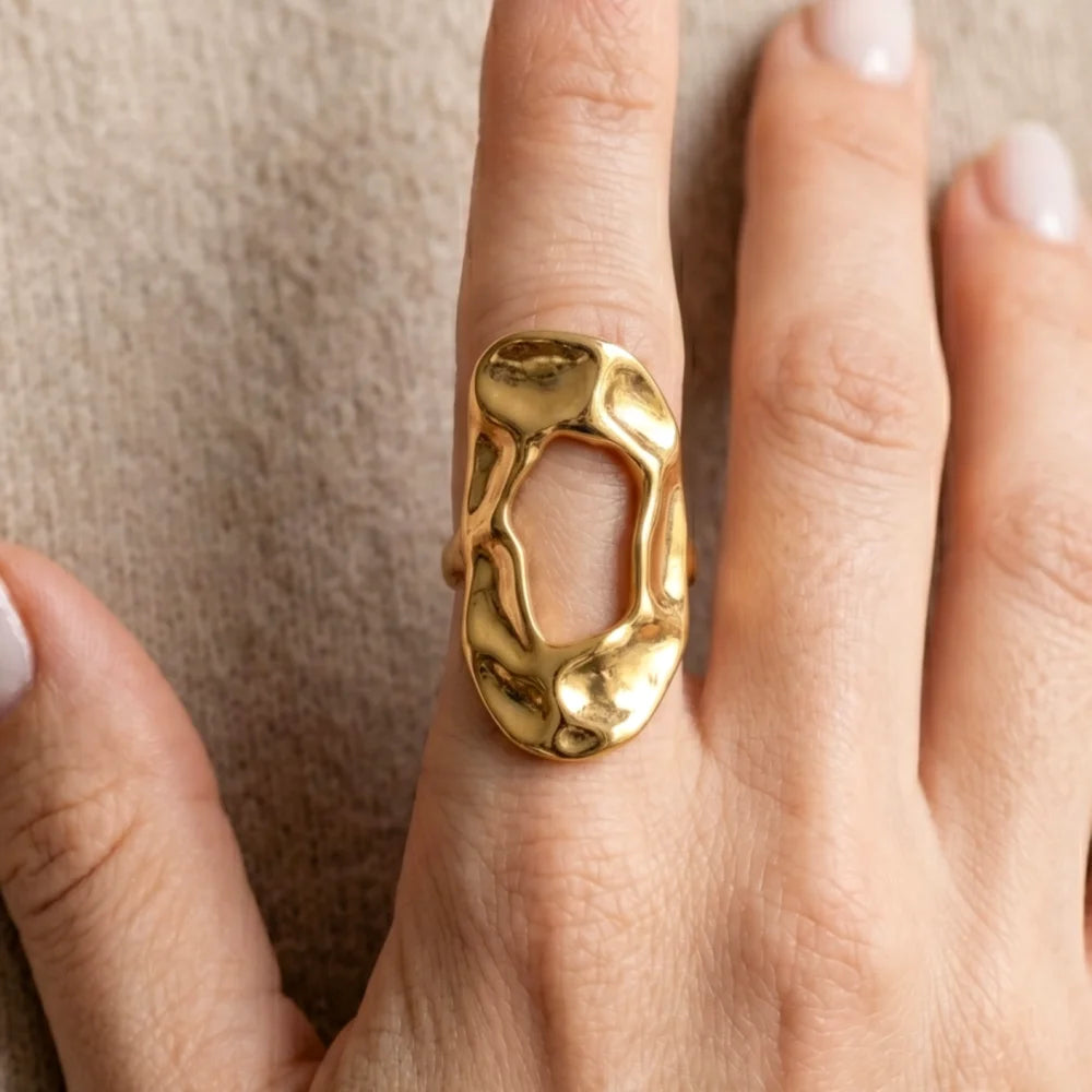 Gold Irregular Organic Ring – Chunky 316L Stainless Steel Statement Band