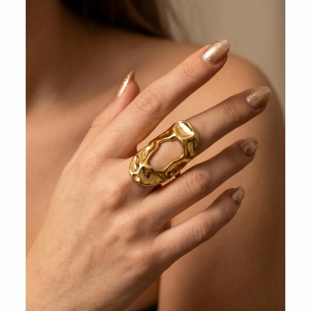 Gold Irregular Organic Ring – Chunky 316L Stainless Steel Statement Band