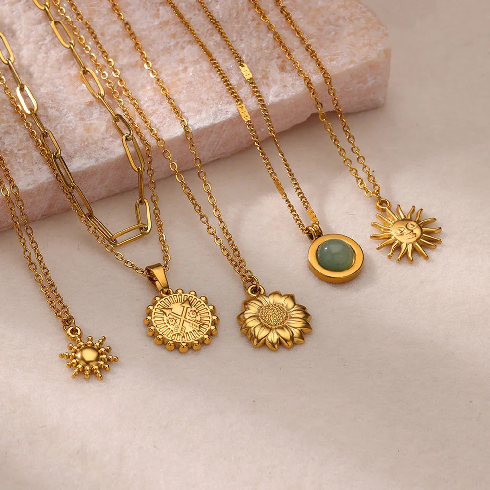 Sunflower Geometric Pendant Necklace