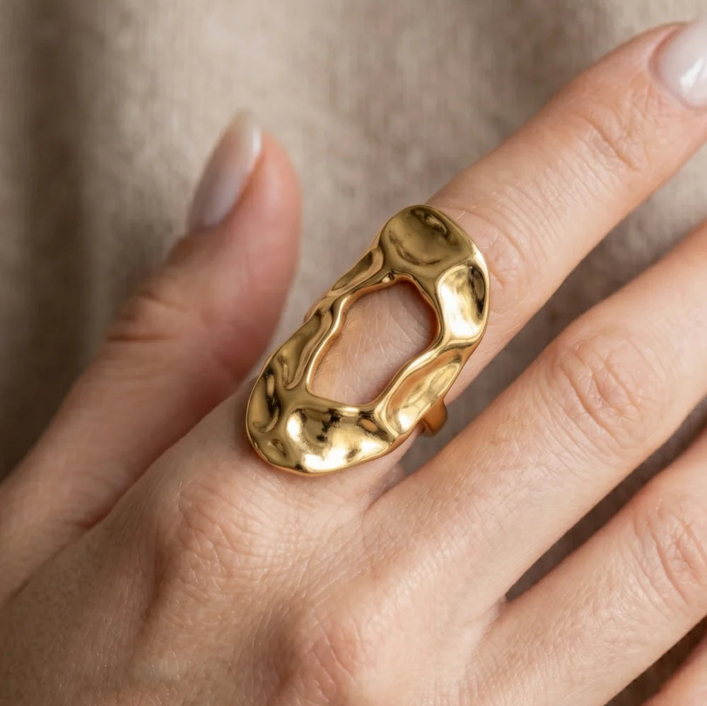 Gold Irregular Organic Ring – Chunky 316L Stainless Steel Statement Band