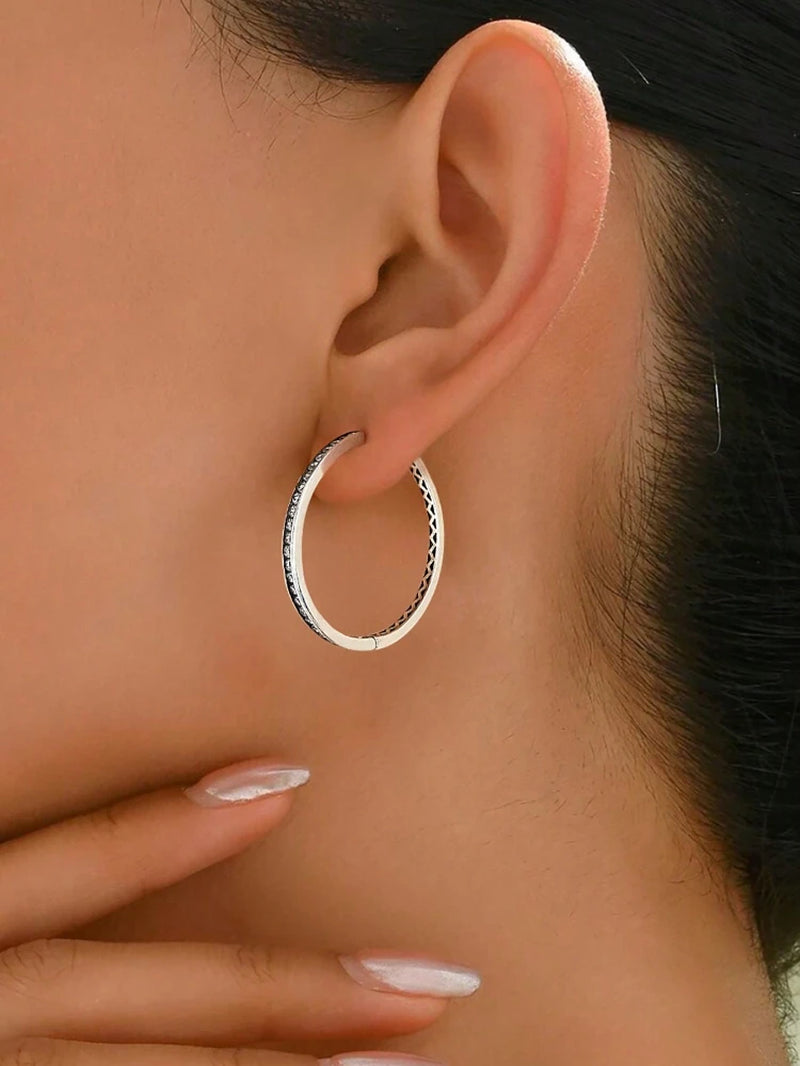 925 Sterling Silver Zircon Hoop Earring