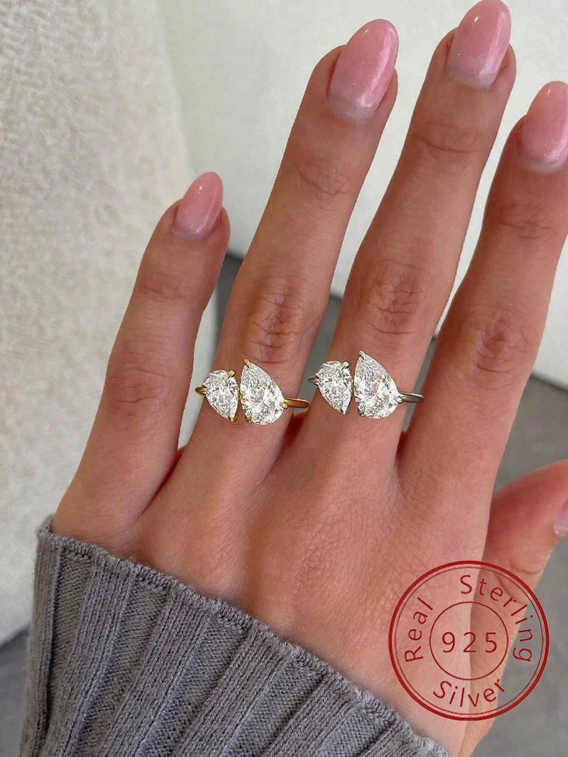 925 Sterling Silver Water Drop Zircon Ring 